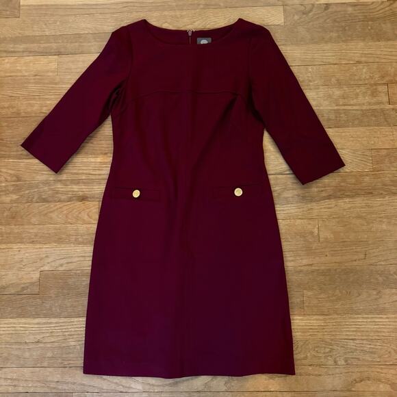Vince Camulo plum 3/4 sleeve knee length sheath dress size 6
 b23 - Picture 1 of 5